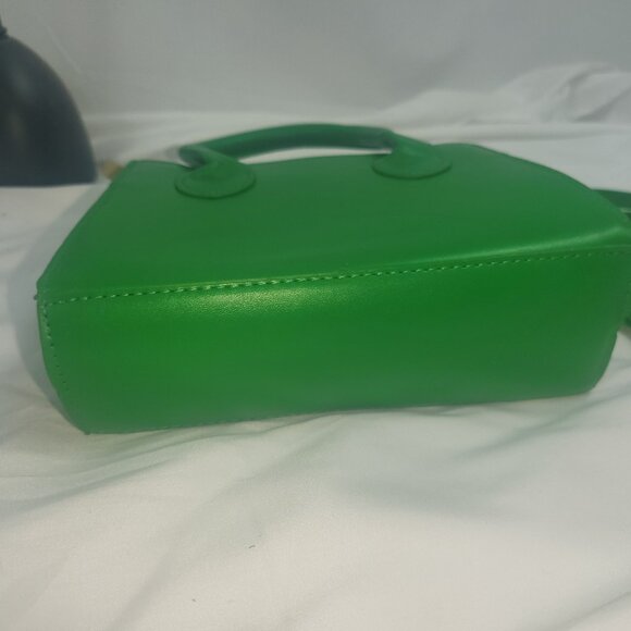 Kelly Green Leather Double Handle Handbag Purse with Crossbody strap small - Picture 5 of 10